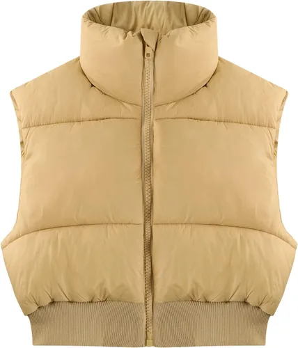 Vista 9 de Gihuo Chaleco acolchado recortado para mujer, sin mangas, chaqueta acolchada, chaleco acolchado para invierno, con cremallera completa, abrigo