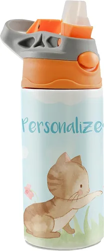 Vista 8 de All-Star Sports Orange – Diseño adhesivo – Botella de agua pequeña de 12 onzas con popote de silicona desplegable – Personalizar – Aislamiento