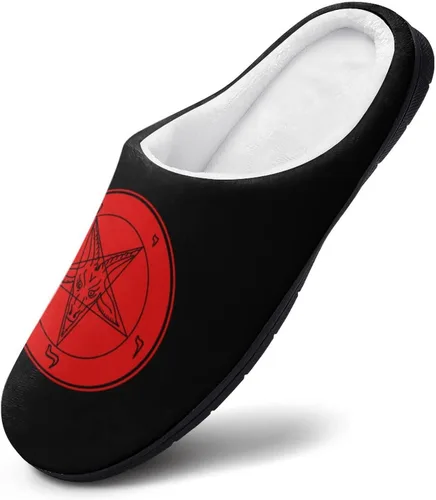 Vista 6 de Satanic Baphomet Goat Symbol - Pantuflas de algodón para hombre, de espuma viscoelástica, lavables, antideslizantes, zapatos para casa