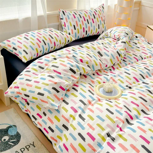 Vista 4 de LIWHENHAO Juego de funda de edredón a rayas arcoíris tamaño individual 100% algodón ropa de cama colorida azul rojo negro rayas de grafiti sobre