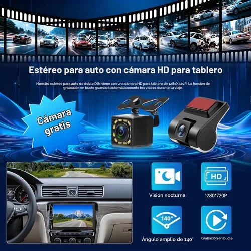 Vista 3 de Estéreo de coche de doble DIN con cámara de tablero, compatible con Apple Carplay, Android Auto, receptor de radio de coche con pantalla táctil de 7
