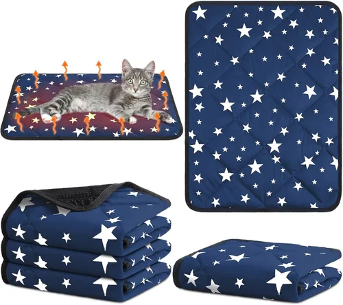 Vista 10 de Namalu Paquete de 4 camas autocalentantes para gatos, alfombrilla térmica para gatos con patrón de estrellas, suave almohadilla térmica para jaula