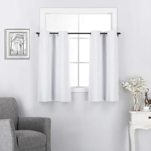 Vista 13 de Rooney Cortinas cortas negras para ventana, cortinas opacas con aislamiento con ojales, para cocina, sótano, oficina, 2 piezas, 30 x 36 pulgadas por