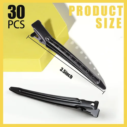 Vista 2 de YGDZ Pinzas de pico de pato, 30 pinzas de pelo de cocodrilo de metal de 3.5 pulgadas con agujeros, pinzas para el cabello para seccionar peinados