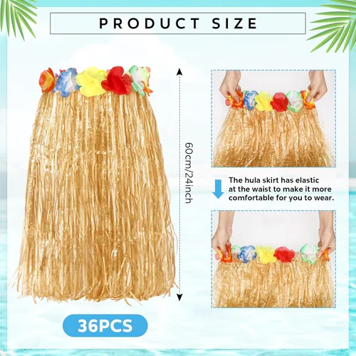 Vista 3 de Toulite 36 faldas hawaianas de hierba hawaiana Luau Hula de 24 pulgadas, vestido de hierba hawaiana tropical, disfraz de verano para mujeres y niñas