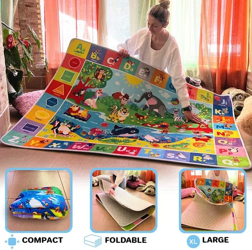 Vista 5 de QUOKKA Alfombra de juego para bebé para piso, alfombra ABC de superficie de felpa súper suave para niños pequeños y bebés, extra gruesa