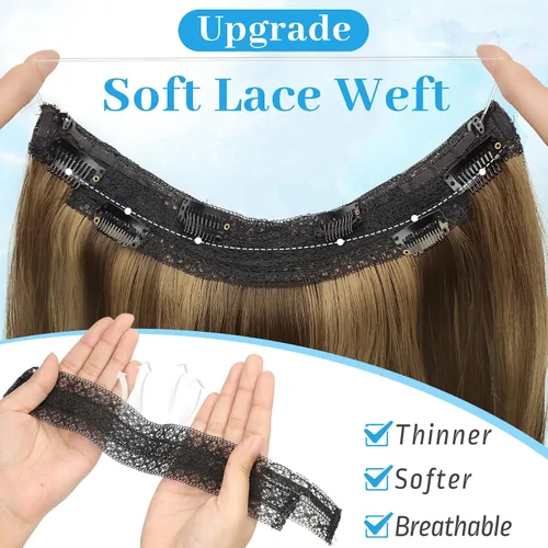 Vista 2 de KooKaStyle Extensiones de Cabello con Alambre Invisible, Largas, Lacias, en Capas, Sintéticas con Alambre Transparente, Tamaño Ajustable, 6 Clips