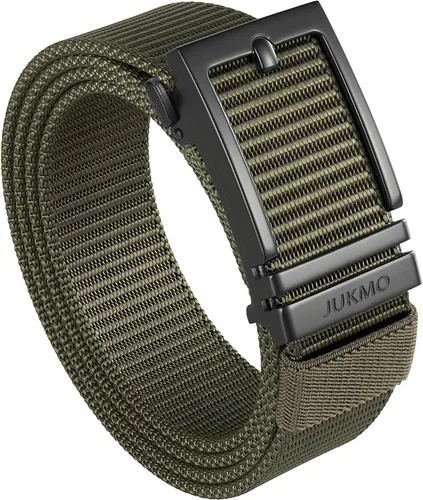Vista 12 de JUKMO Cinturón de golf de trinquete para hombres, cinturón táctico de tela de nailon con hebilla deslizante automática