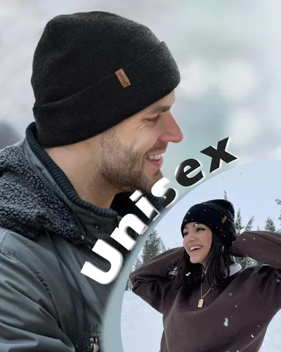 Vista 6 de FURTALK Gorro de invierno con forro polar para hombre, doble capa, elegante, tejido con puños, sombrero liso