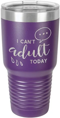 Vista 20 de Vaso grabado con texto en inglés "I CAN'T ADULT TODAY", de acero con recubrimiento de polvo grabado con láser, taza de viaje con camello polar sin