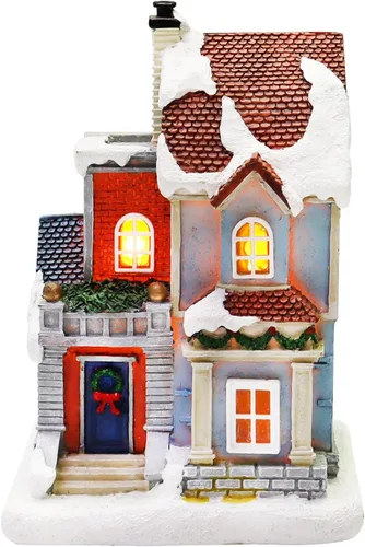 Vista 5 de MOMENTS IN TIME Christmas Village - Juego de 12 piezas, con luces LED, funciona con pilas (no incluidas)