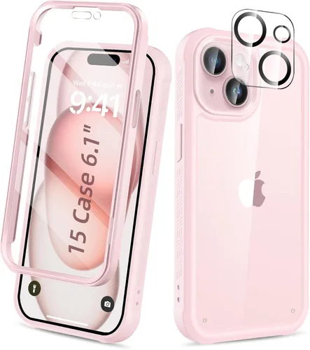 Vista 16 de Funda para iPhone 15 de cuerpo completo, protector de pantalla integrado, con protector de lente de cámara, [antiamarilleamiento], funda protectora