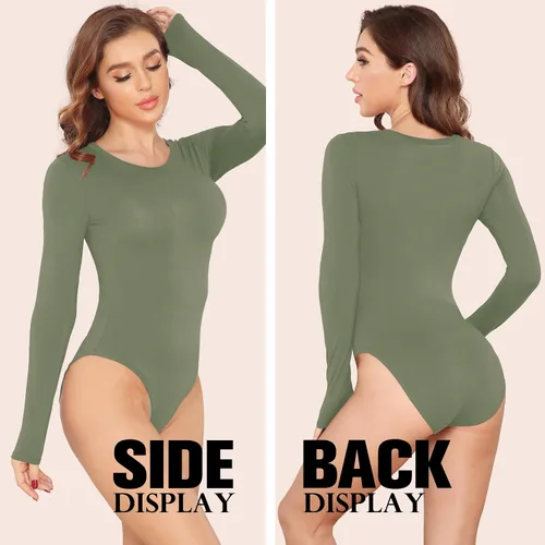 Vista 15 de LAOLASI Body de manga larga con cuello redondo para mujer, ajustado, básico, extensor