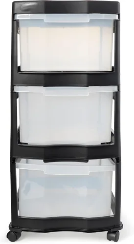 Vista 5 de Life Story Cajones clásicos de almacenamiento de plástico de 3 niveles y organizador con ruedas para uso en el hogar, dormitorio u oficina, Negro