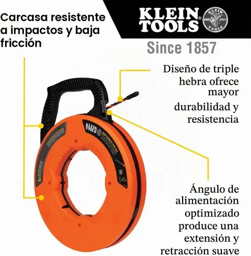 Vista 2 de Klein Tools 50375 Cinta de pescado de 75 pies, poliéster Hi-Flex, solución de tracción de cable eléctrico para flexibilidad y resistencia