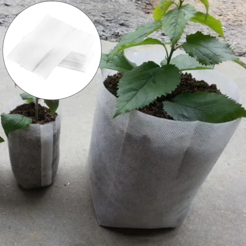 Vista 8 de 100pcs Non-Woven Fabric Planting Grow Bags for Seedlings and Vegetable Nursery, 20x20cm Soil Filling Size with Breathable, Biodegradable