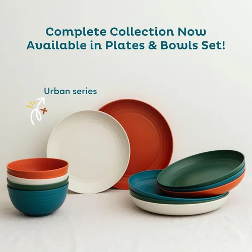 Vista 8 de Nook Theory Juego de 8 platos reutilizables de paja de trigo - Platos de cena no tóxicos y sin plástico para niños y adultos, plato ligero