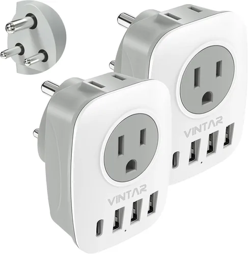 Vista 16 de Paquete de 2 adaptadores de enchufe de Sudáfrica, adaptador de enchufe VINTAR tipo M con 1 USB C, 3 puertos USB y 2 enchufes estadounidenses