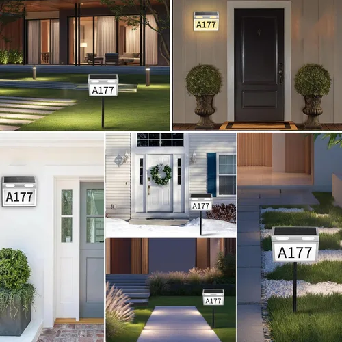 Vista 5 de Números solares de casa para exteriores con luz solar, señal de dirección de casa, impermeable, 3 modos de iluminación de color, placa de dirección