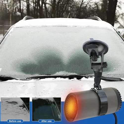 Vista 4 de Calentador de coche de 150 W, soplador de aire caliente para automóvil en forma de taza, ventilador portátil giratorio de 180° con soporte