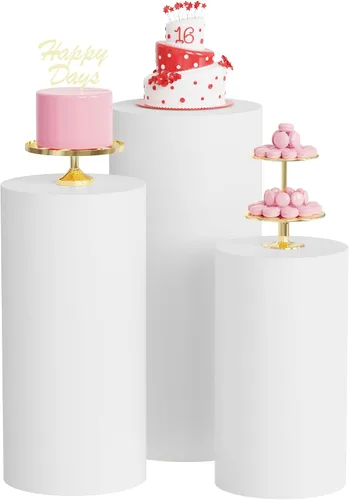 Vista 15 de Wokceer Fundas de soporte de cilindro de elastano para fiesta, 3 piezas, fundas de pedestal de cilindro, cubierta de pilar para fiesta de Beige