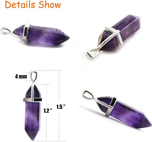 Vista 4 de Colgante auténtico del chakra del Reiki del punto de curación de la piedra del cuarzo, joyería que hace las piedras al por mayor, latín, Amatista