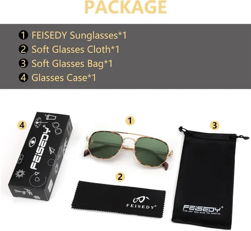 Vista 12 de FEISEDY Gafas de sol Aviador Hombres Mujeres 70s Gafas de sol Cuadrado Marco UV400 Protección B2953