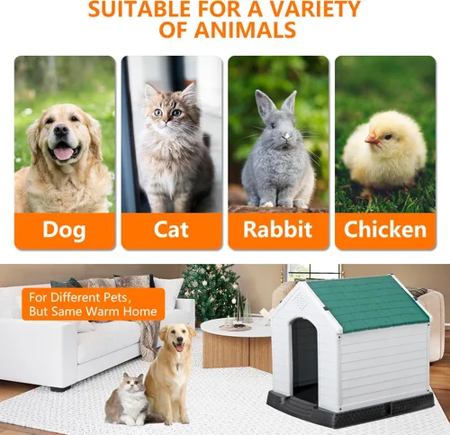 Vista 2 de ZENY Casa de plástico para perros – Perrera impermeable con rejillas de ventilación y suelo elevado para todo tipo de clima para interiores