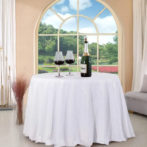 Vista 74 de Manteles redondos de lentejuelas negros para fiestas, de 121,9 cm, mantel redondo de purpurina ajustado, pequeño, lindo y dulce, para boda