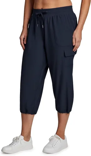 Vista 7 de RBX Active - Pantalón capri de talla grande con cordón, ligero, tejido elástico y estilo cargo, para mujer Albahaca