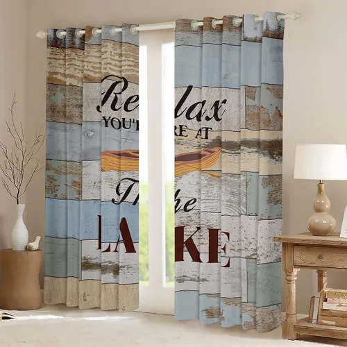 Vista 2 de Juego de cortinas opacas para dormitorio, sala de estar, camping (2 paneles, 38 x 45 pulgadas), decoración rústica de madera para oscurecer