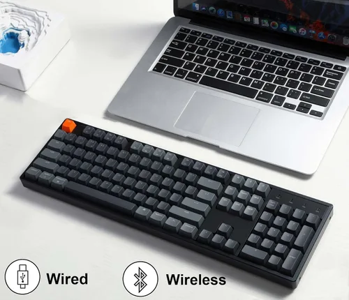 Vista 2 de Keychron Teclado mecánico inalámbrico K10 de tamaño completo de 104 teclas, retroiluminación RGB intercambiable en caliente con interruptor marrón