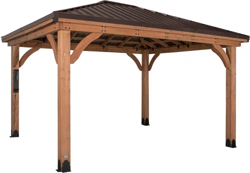 Vista 14 de Backyard Discovery Barrington - Pabellón Gazebo de madera de cedro para exteriores de 20' x 12' con techo rígido de acero galvanizado tipo cadera