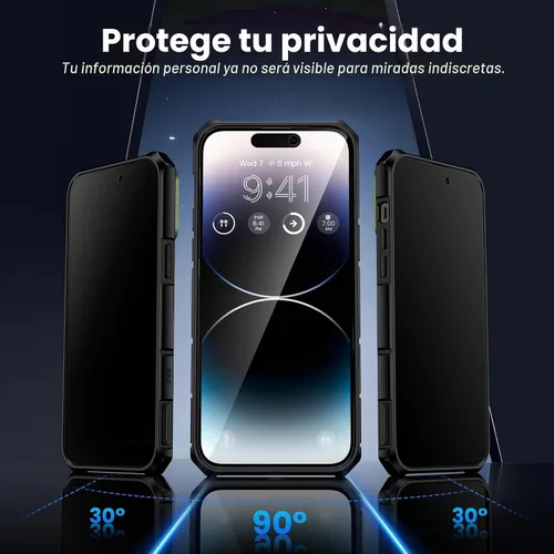 Vista 2 de VEGO Funda para iPhone 14 ProMax con soporte, protector de pantalla de privacidad y cubierta de lente de cámara y anillo giratorio de 360°