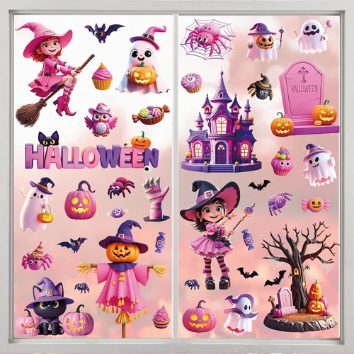 Vista 21 de 68 calcomanías de otoño para ventana, de doble cara, hojas de arce de otoño, calabaza, calcomanías para ventana, calcomanías para el hogar, oficina
