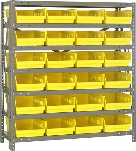 Vista 394 de Quantum QSBU-245BK Heavy Duty Shelving Unit with (7) Shelves and (24) QUS245 Black Bins for Garage Warehouse Storage Distribution 400 lb Load