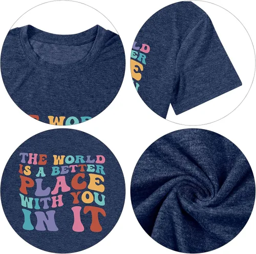 Vista 5 de Camisetas con texto en inglés The World is A Better Place with You in It (El mundo es un lugar mejor contigo in it), camiseta inspiradora