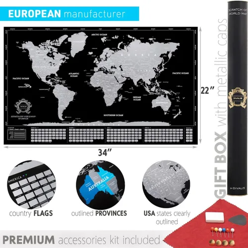 Vista 6 de Cartel del mundo para rascar detallado, tamaño extragrande, póster del mundo rascable, negro y plateado, el mejor mapa de viaje de regalo, póster