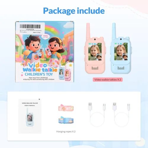 Vista 6 de Walkie Talkies de video para niños, video portero portátil recargable para niños, para juegos familiares, exteriores, campamento, senderismo