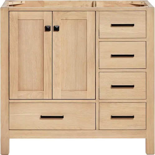 Vista 17 de ARIEL Cambridge Mueble base de tocador de baño de 36 pulgadas, madera maciza, 2 puertas de cierre suave, 5 cajones de cola de milano, roble marrón