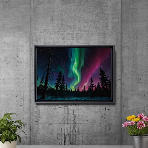 Vista 5 de Aurora Borealis, Northern Lights Art, framed canvas print, snow capped mountain landscape art, synthwave vaporwave, Canvas Art, Decor