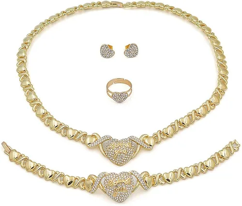 Vista 5 de Giffor - Juego de joyas para mujer con chapado de oro de 14 quilates brazalete aretes y collar