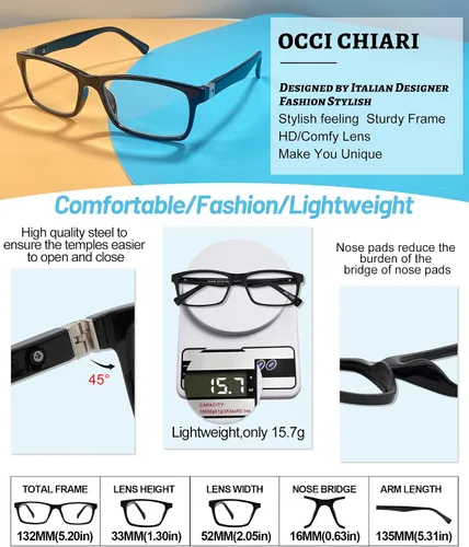 Vista 5 de OCCI CHIARI Gafas de lectura bifocales para hombres, lectores de protección ocular cuadrada de transición