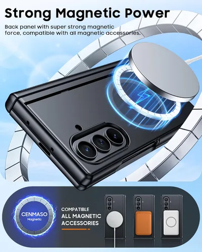 Vista 3 de CENMASO - Funda magnética para Samsung Galaxy Z Fold 7 con soporte, compatible con Magsafe, protección de bisagra, protector de pantalla, soporte