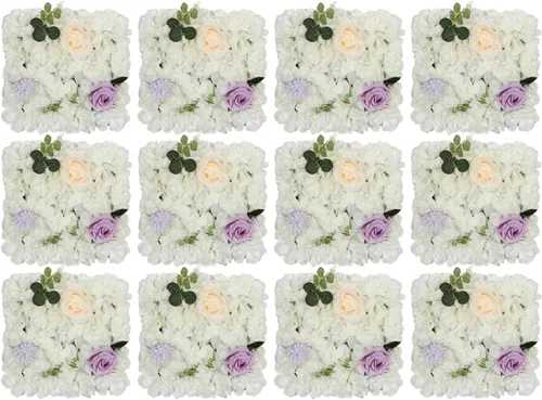 Vista 29 de Paneles de pared de flores 3D, 12 paneles de pared de flores artificiales, rosas de seda, fondo de pared de flores sintéticas decorativas