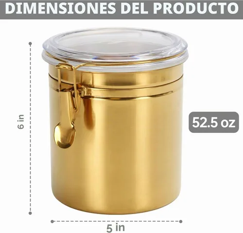 Vista 2 de Recipiente de cocina de acero inoxidable de 52.5 onzas, para granos de café, té, harina, azúcar, almacenamiento de galletas, recipiente de café