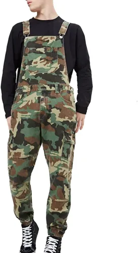 Vista 15 de Snoly Monos casuales de algodón para hombre con correas de hombro con pechera de camuflaje, pantalones largos