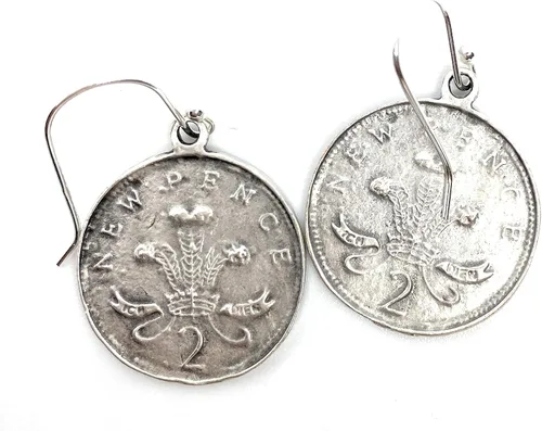 Vista 3 de Abalorio de moneda de aspecto vintage en pendientes de plata de ley