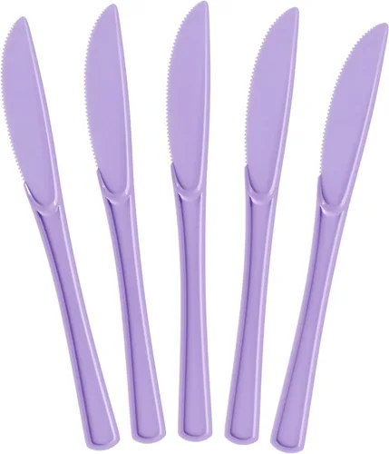 Vista 23 de Exquisite Cuchillos de plástico negro, 50 piezas, cuchillos negros, utensilios desechables, juego de cubiertos de plástico resistente