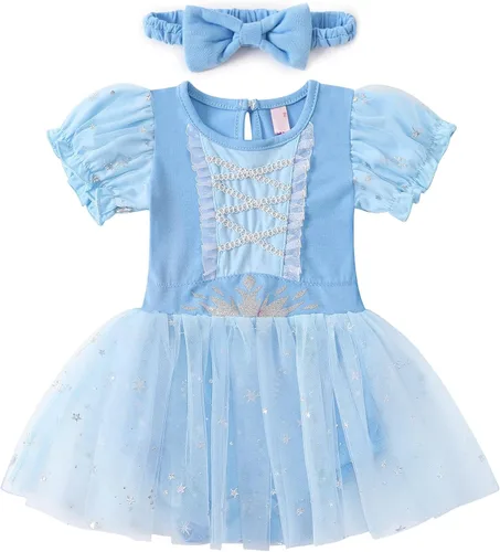 Vista 3 de Eledobby Ropa de princesa para bebés y niñas, enterizo con diadema, disfraz de Halloween, vestido de fiesta de cumpleaños
